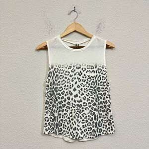 HAUTE HIPPIE Leopard Print Sheer Muscle Tank Top w Pocket in Ivory